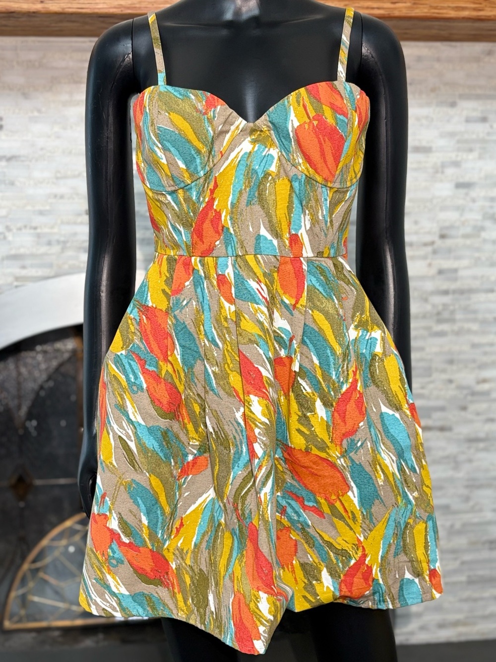 Jack by BB Dakota Abstract Tropical Brushstroke Bustier Sundress Mini